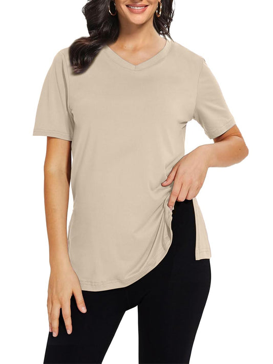 2025 NEW Women's Casual V Neck Side Slit T-Shirt Summer Loose Basic Tops(BUY 3 FREE SHIPPING)
