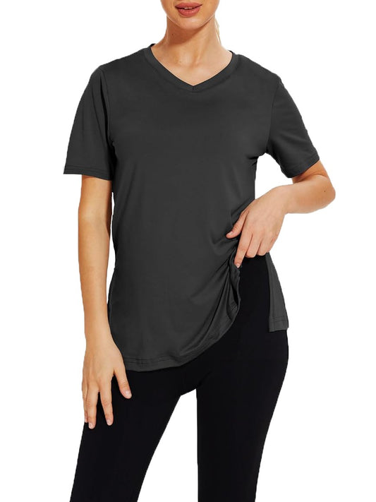 2025 NEW Women's Casual V Neck Side Slit T-Shirt Summer Loose Basic Tops(BUY 3 FREE SHIPPING)