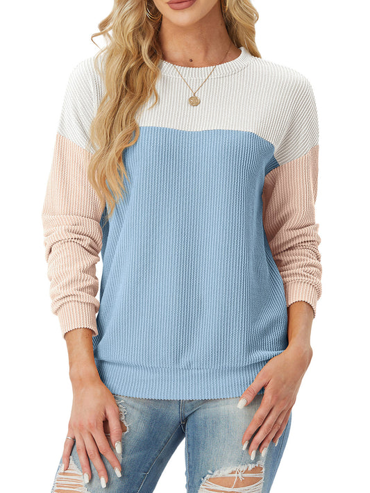 Women's Crewneck Color Block Ribbed Tops (Buy 3 Free Shipping)
