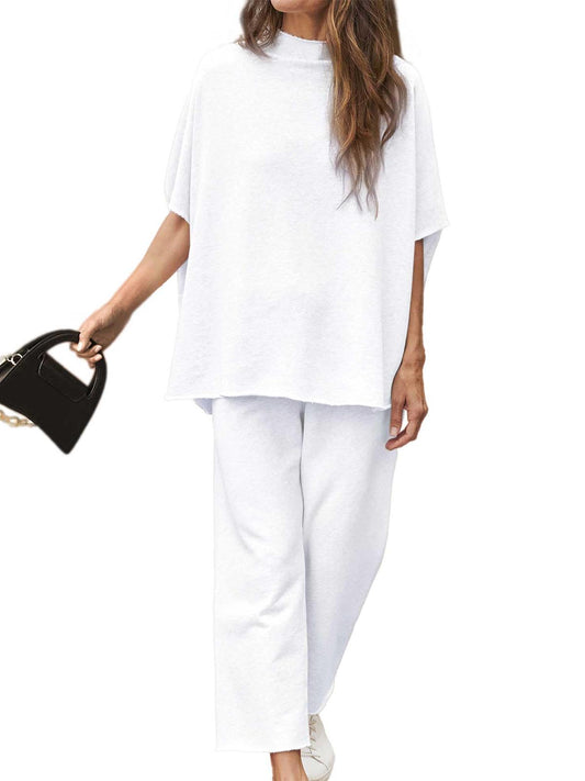 Chicbeautyy Women's 2 Piece Outfits 3/4 Batwing Sleeve Pullover Top Wide Leg Pants Lounge Set