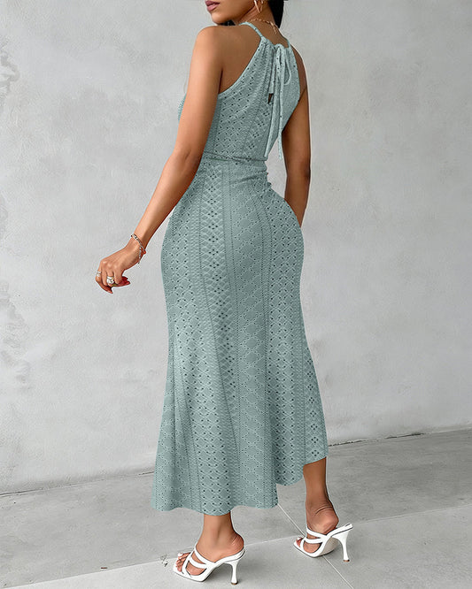 Chicbeautyy Halter Tie Criss Cross Front Knit Dress