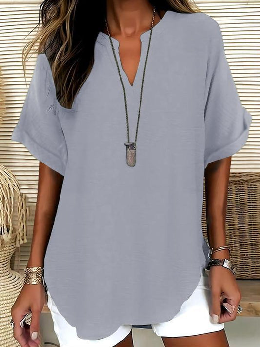 Chicbeautyy Women's Plain Short Sleeve Blouse, Casual Solid Color Top for Daily Wear, Ladies Clothes for All Seasons