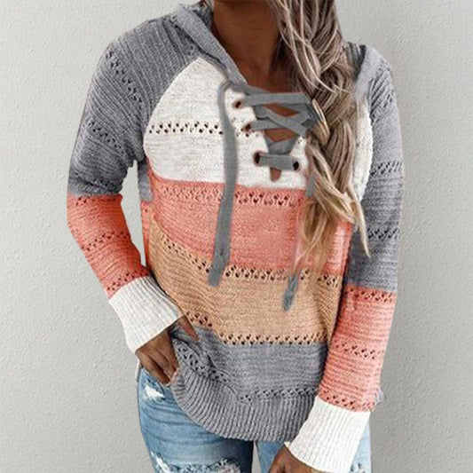Chic Beautyy Cozy Horizontal Stripe Knit Hoodie