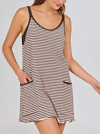 Chicbeautyy Women's Striped V-Neck Tennis Dress with Built-in Shorts
