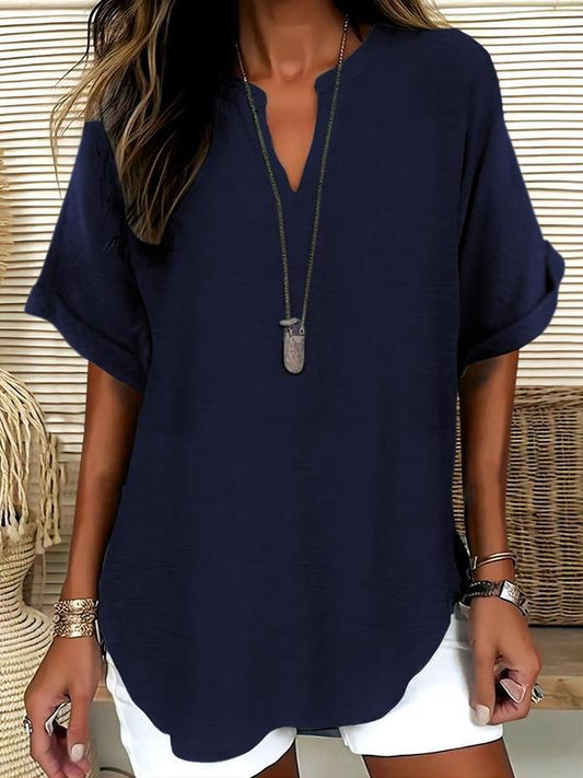 Chicbeautyy Women's Plain Short Sleeve Blouse, Casual Solid Color Top for Daily Wear, Ladies Clothes for All Seasons