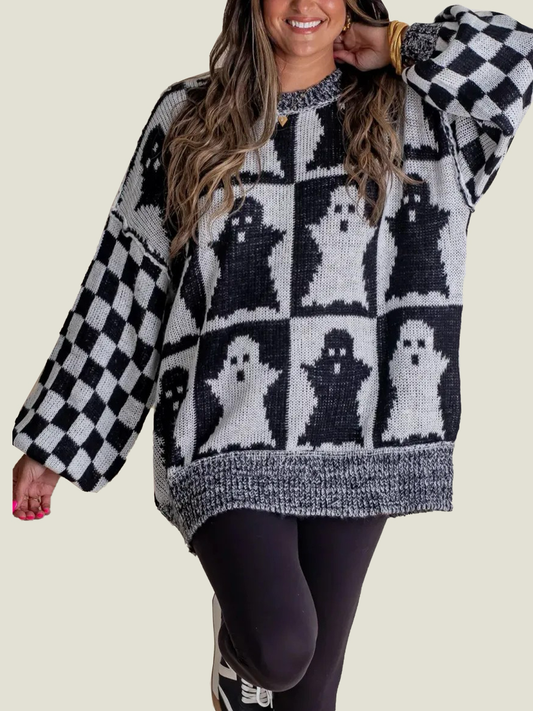 ChicBeautyy Women's Halloween Checkered Sweater - Spooky Season (Buy 2 Free Shipping)