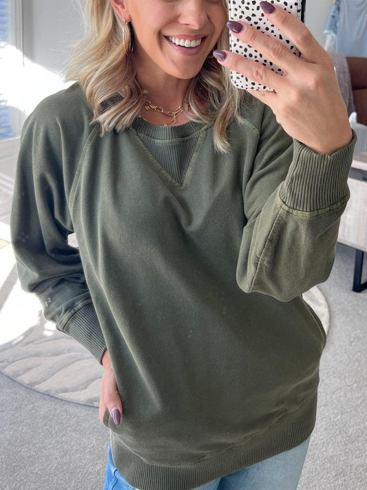 🔥ChicBeautyy Women's Ribbed Accent Pocketed Pullover