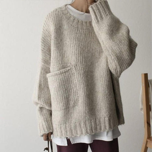 Chic Beautyy Oversized Ivory Pocket Front Sweater