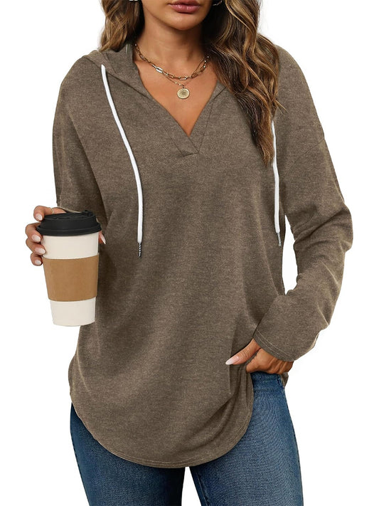 ✨ChicBeautyy Women's Casual V Neck Long Sleeve Drawstring Hoodie Sweatshirts