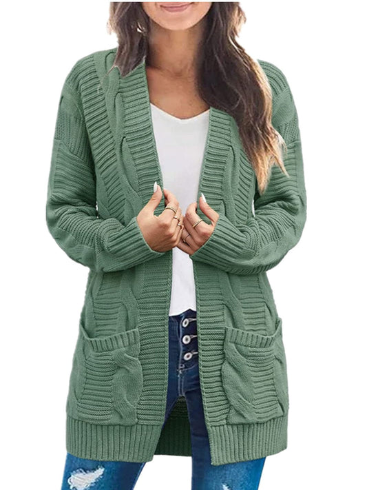 2025 Women's Long Sleeve Cable Knit Cardigan Sweaters