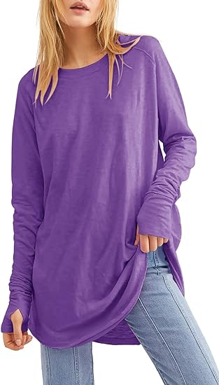 ChicBeautyy 2025 Women's Casual Loose T-Shirts with Thumb Holes