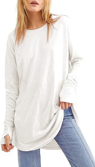 ChicBeautyy 2025 Women's Casual Loose T-Shirts with Thumb Holes