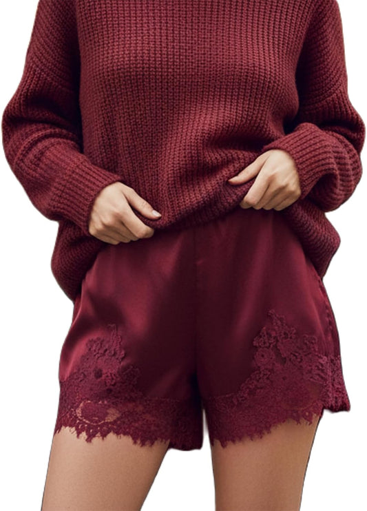 Chicbeautyy Women Satin Silk Lace Shorts