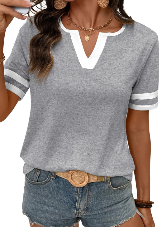 Chicbeautyy Hot Sale-Women's Casual Colorblock V-neck T-Shirt