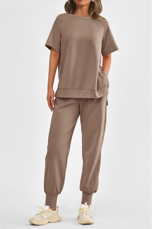 ChicBeautyy 2025 Women's 2 Piece Outfit Tracksuits Casual Tops High Waisted Sweatpants Set