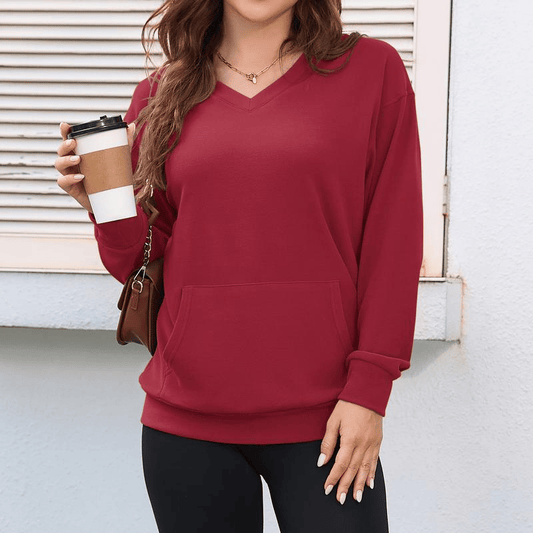 Chic Beautyy Women's Hatless V-Neck Hoodie with Pockets