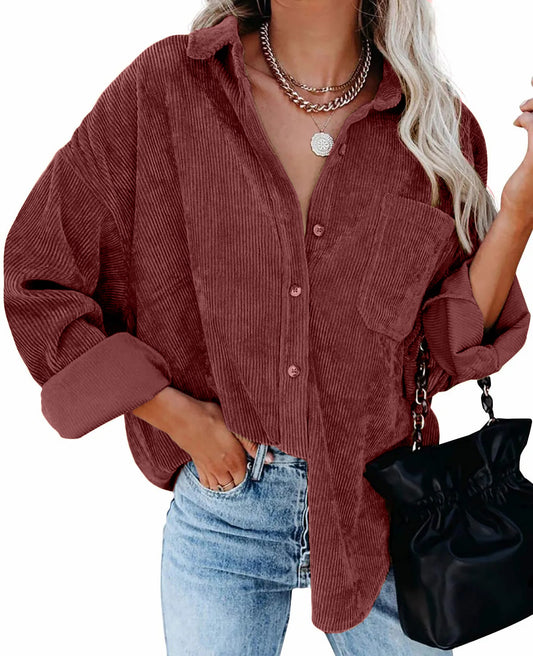 ChicBeautyy 2025 New Womens Oversized Corduroy Button Down Shirts Casual Long Sleeve Jacket(BUY 2 FREE SHIPPING)