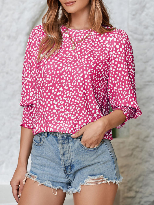 Chicbeauttyy Women's Polka Dot Three-quarter Sleeve T-Shirt Top