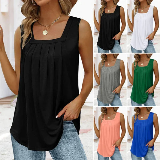 Women's Short Sleeve Square Neck Sleeveless Tank Top