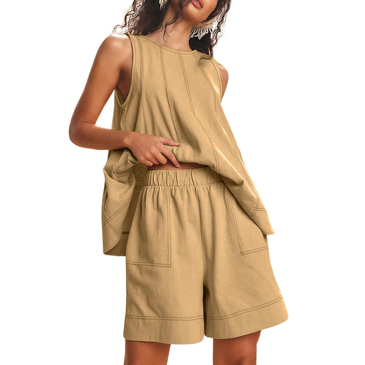 Chicbeautyy Women's Contrast Stitch 2-Piece Outfit
