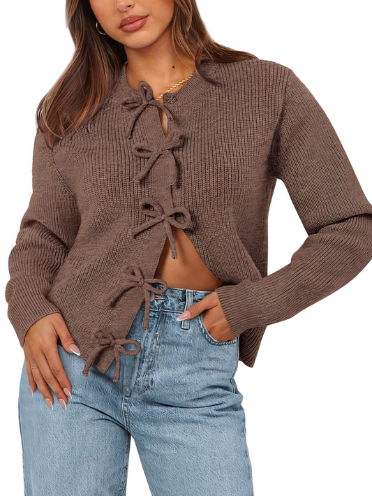 Chic Beautyy Ribboned Cardigan Sweater