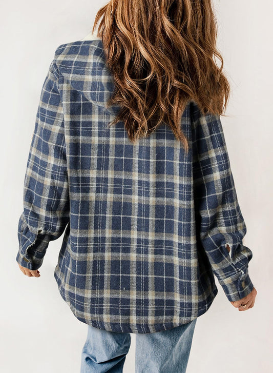 Chic Beautyy Women's Thickened Flannel Long Sleeve Plaid Jacket Coat with Hood(Buy 2 Free Shipping)
