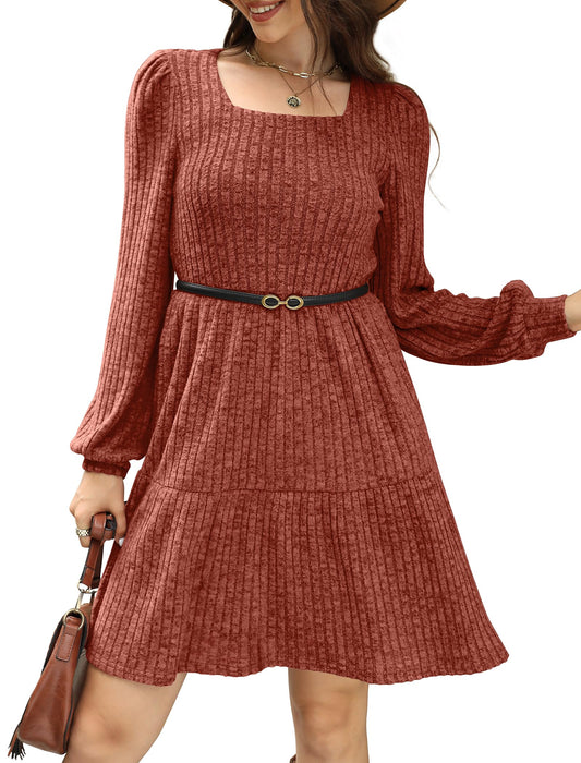 Chicbeautyy Fall Women's Square Neck Ribbed Sweater Dress(buy 3 15% OFF)
