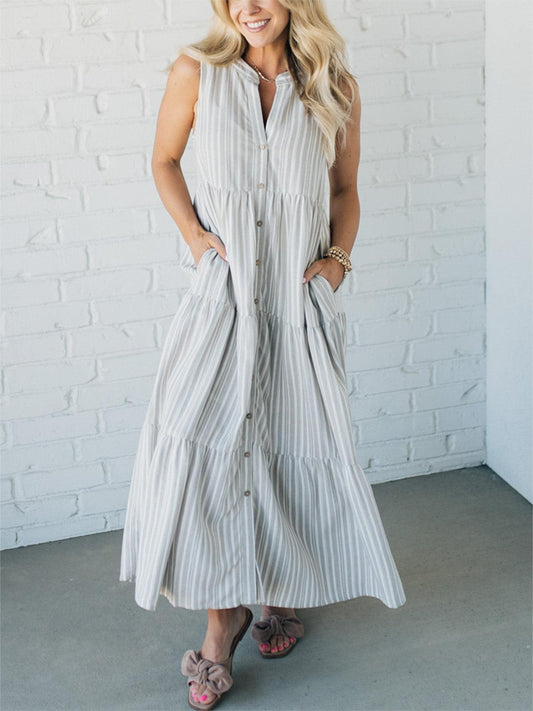 Women's Button Front Tiered Dress (Buy 2 Free Shipping)