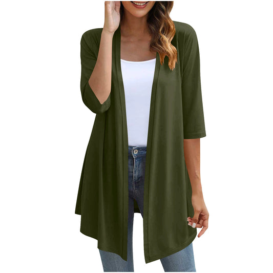 Chicbeautyy Women's New Solid Color Long Sleeve Cardigan Jacket Long Tops