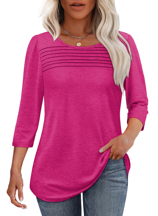 Women's 3/4 Length Sleeve Top Pleated Front T-Shirt (Buy 2 Free Shipping)