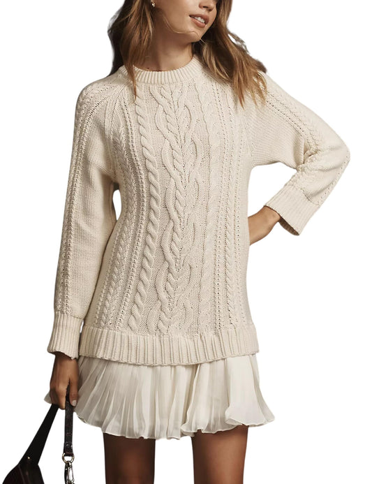 ChicBeautyy Women Crewneck Cable Knit Sweater Mini Dress (Buy 2 Free Shipping)