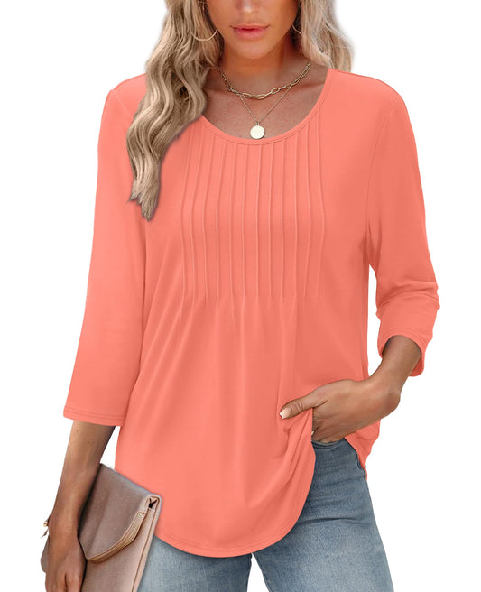 ✨Women's 3/4 Length Sleeve Crewneck Casual Pleated Tunic Tops(buy 2 free shipping)