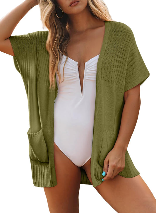 ⏰Chicbeautyy Hot Sale-Women's Short Sleeve Pleated Lightweight Open Front Cardigan(BUY 2 FREE SHIPPING)