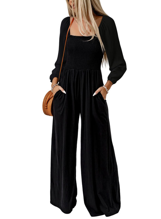 2024 Women's Casual Long Sleeve Loose Wide Leg Jumpsuits Rompers With Pockets(Buy 2 Free Shipping)