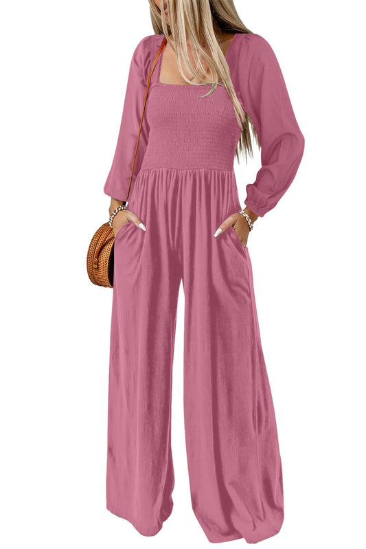 2024 Women's Casual Long Sleeve Loose Wide Leg Jumpsuits Rompers With Pockets(Buy 2 Free Shipping)