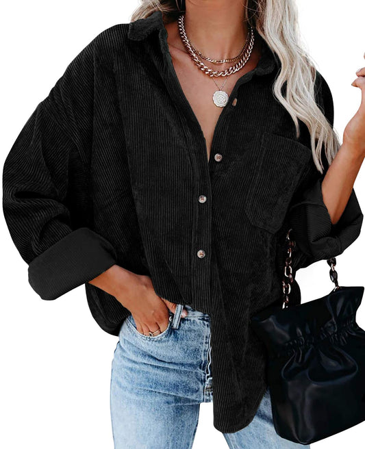ChicBeautyy 2025 New Womens Oversized Corduroy Button Down Shirts Casual Long Sleeve Jacket(BUY 2 FREE SHIPPING)