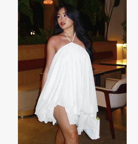 Chicbeautyy Chiffon Halter Flare Mini Dress
