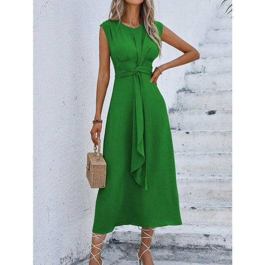Chicbeautyy Women's Tied Waist Midi Dress – Sleeveless Button Detail in 6 Colours