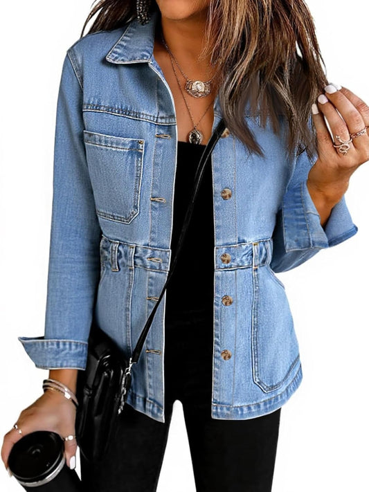 Chicbeautyy✨Women's Button Down Waist Denim Jacket with Pockets (Buy 2 Free Shipping)