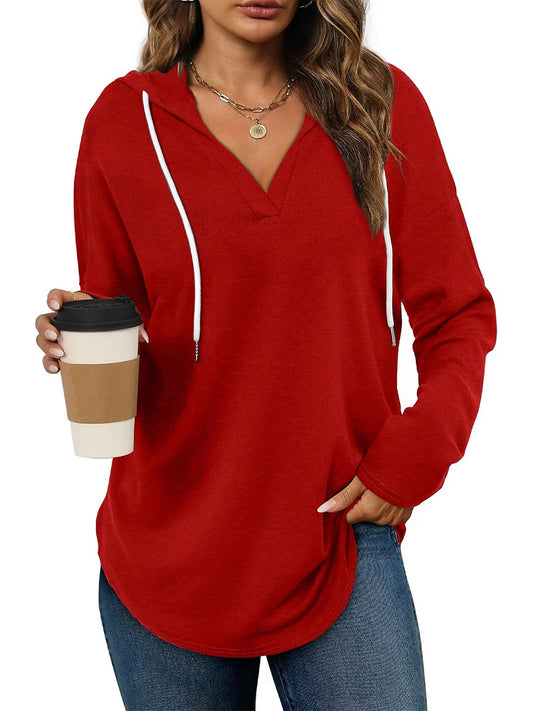 ✨ChicBeautyy Women's Casual V Neck Long Sleeve Drawstring Hoodie Sweatshirts