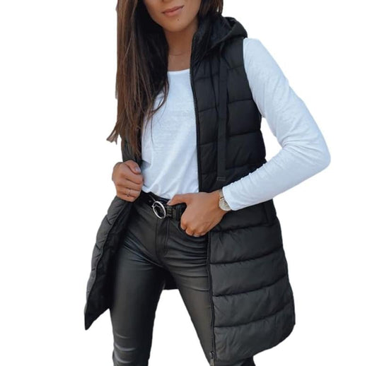 ❄️ChicBeautyy Women Long Puffer Vest 👗 | Solid Color | Sleeveless | Hooded | Winter Wear 💕(BUY 2 FREE SHIPPING))