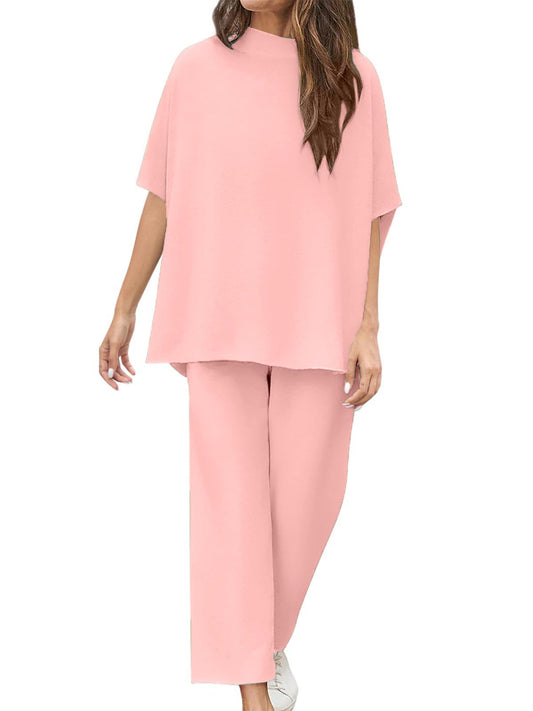 Limited time sale🔥Women's 2 Piece Outfits 3/4 Batwing Sleeve Pullover Top Wide Leg Pants Lounge Set