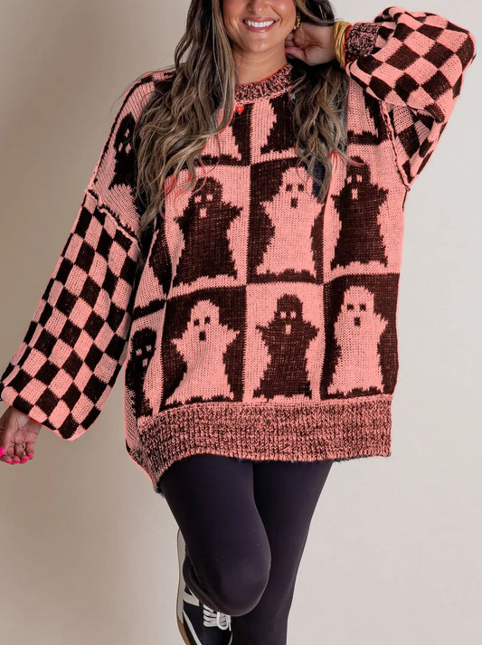 ChicBeautyy Women's Halloween Checkered Sweater - Spooky Season (Buy 2 Free Shipping)