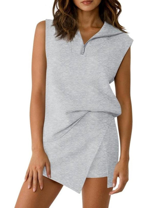 Chicbeautyy Women's Half-Zip Casual Skort Two-Piece Set
