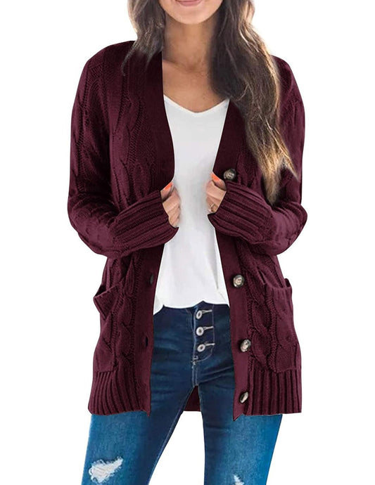 Chic Beautyy Women's Cardigan Button Down Open Front Cable Knit Casual Outerwear(BUY 2 FREE SHIPPING)