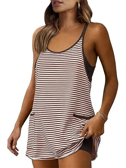 Chicbeautyy Women's Striped V-Neck Tennis Dress with Built-in Shorts