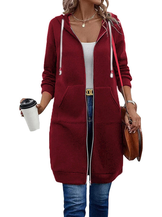 Women Casual Zip up Fleece long Hoodie Cardigan