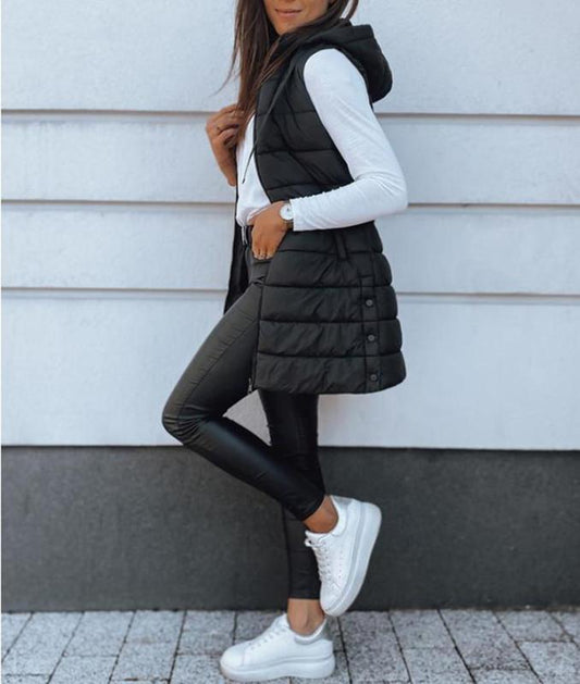 ❄️ChicBeautyy  Women Long Puffer Vest 👗 | Solid Color | Sleeveless | Hooded | Winter Wear 💕（BUY 2 FREE SHIPPING)）