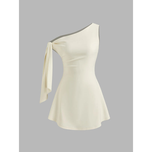 Chicbeautyy Asymmetrical Neck Knotted Mini Dress Sleeveless Summer Dress