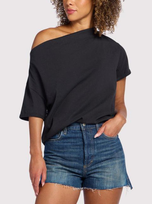 Chicbeautyy Vintage Cotton Off The Shoulder T-Shirt